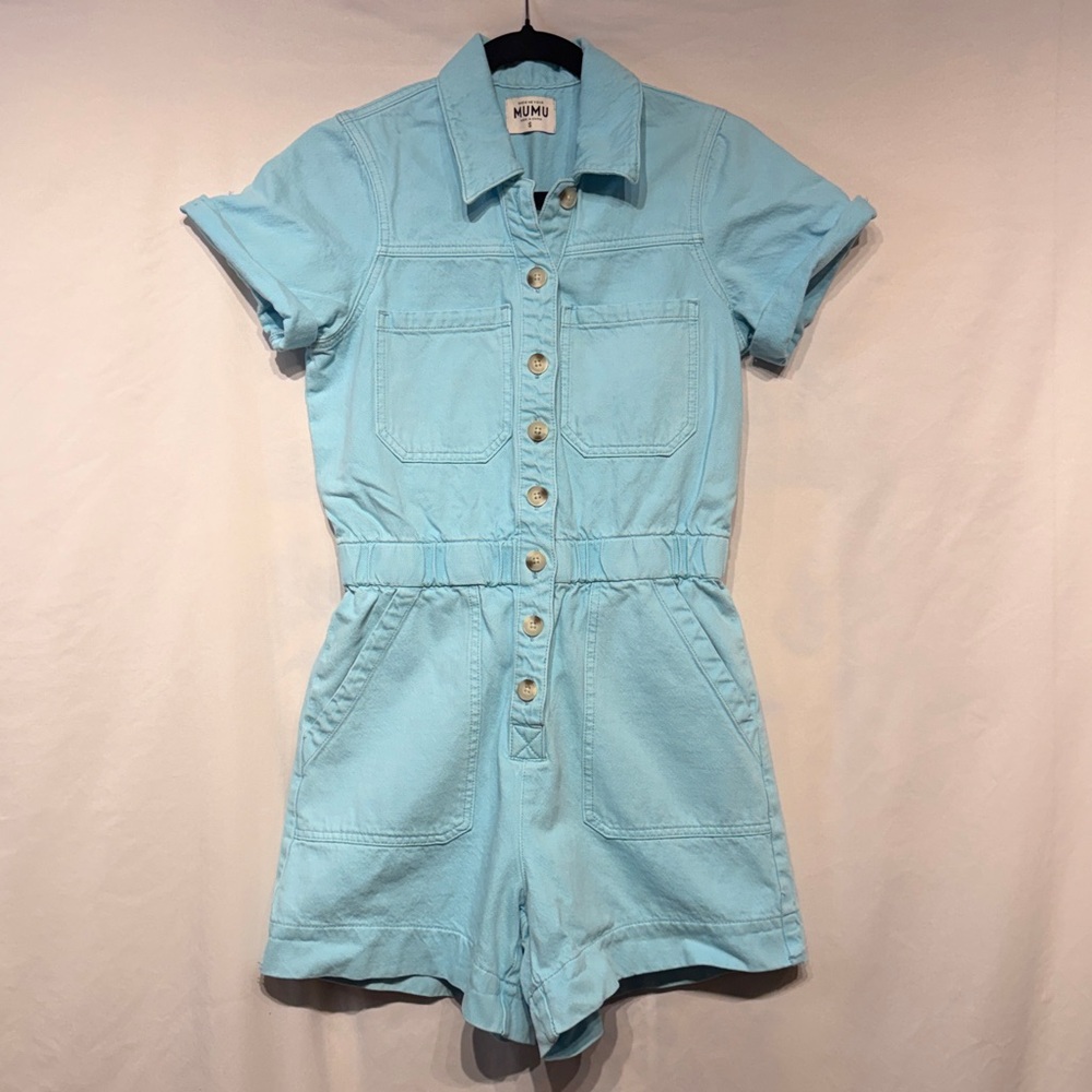 Show Me Your Mumu Cannon Romper Spring Blue Denim Size Small - Picture 3 of 13